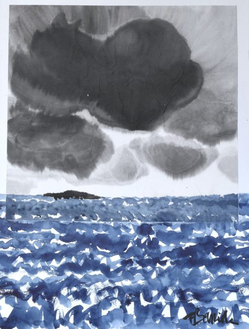 encre et aquarelle sur papier marouflé sur toile 60x45cm