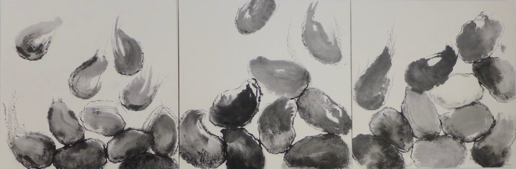 triptyque encre sur papier de riz marouflé sur toile 70x210
